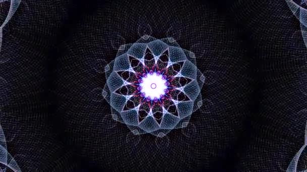 Рендеринга Абстрактний Цикл Гіперкалейдоскопа Комплексне Світіння Синя Сітка Мандала Цикл — стокове відео