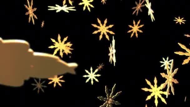 Pętli Spada Blask Złoty Cyfrowy Płatek Śniegu Czarnym Tle Animacji — Wideo stockowe