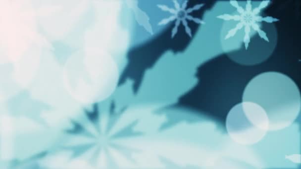 Beautiful Blue Bokeh Snowflakes Unfocused Bokeh Light Background Abstract Falling — Stock Video