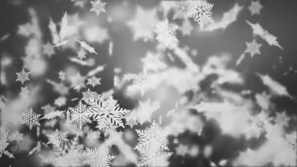 Hermosos Copos Nieve Blancos Fluyen Lado Izquierdo Lado Derecho Sobre — Vídeos de Stock