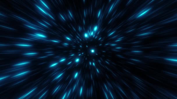 Slow Motion Hyperspace Springt Door Het Blauwe Sterrenveld Naar Een — Stockvideo