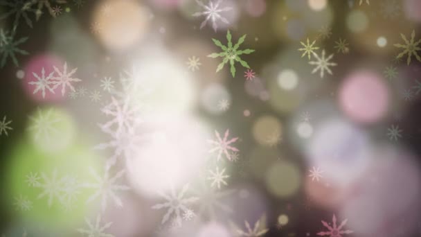 3D美丽五彩斑斓的雪花和无精打采的浅色背景 摘要雪花飘落使雪花颗粒4K环行动画背景 圣诞快乐 — 图库视频影像