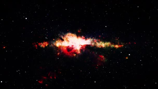 Путешествие Звездным Полям Космосе Большой Взрывной Сверхновой Вспыхивает Свет Галактике — стоковое видео