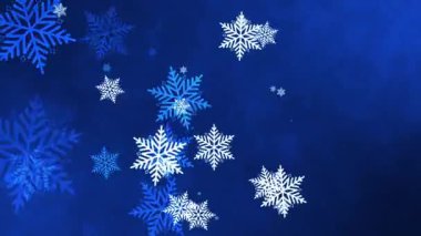 4K Kusursuz Döngü statik kar taneleri mavi buluttaki hareket özetini titreştiriyor. Animasyon 3d Soyut Hareket Flaş Arkaplanı Tanıtım başlığı: Kutlama Bayramı Festivali, Yeni Yıl, Noel, Olay 