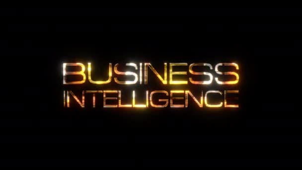 Business Intelligence Guldtext Med Glitch Effekt Loop Titel Svart Bakgrund — Stockvideo