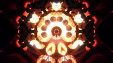 Güzel Soyut Altın Yanıp sönen Kaleydoskop Şekilleri Kusursuz Döngü Arkaplanı. Teknoloji fütüristik ışık çizgisi. Moda için dijital sanat animasyon tasarımı, VJ döngüsü.