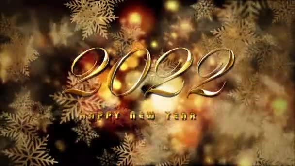 Resumen 2022 Feliz Año Nuevo Bokeh Oro Copos Nieve Oro — Vídeos de Stock