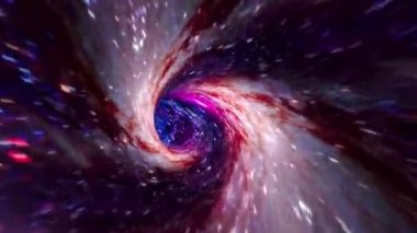 Soyut koyu mavi çok renkli hiperuzay warp tüneli zaman ve uzay animasyonu. 4K 3D döngü bilim-kurgu yıldızlararası yolculuk hiperuzay girdap tünelinde solucan deliğinde. Soyut ışınlanma hızı 