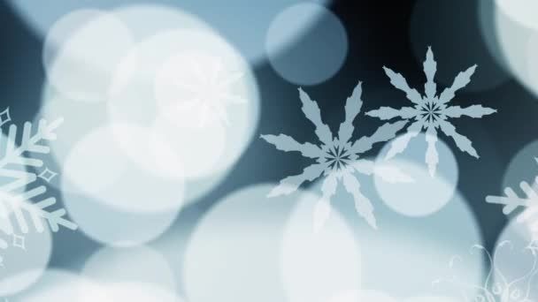 3D美丽的浅蓝色防震雪片和不聚焦的防震背景 摘要雪花飘落使雪花颗粒4K环行动画背景 圣诞快乐 — 图库视频影像