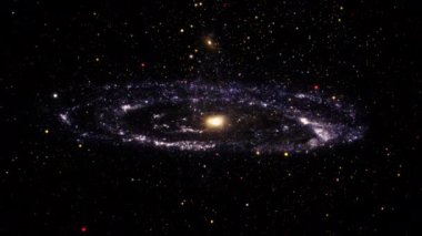 Kusursuz Döngüsüz Uzay Yolculuğu Bulutsusu gökyüzünden Spiral Galaksi 'ye. 4K 3D uzay keşfi yıldız alanından güzel bir sarmal gökada arka planına doğru uçuyor. Bilimkurgu evren uzay uçuşu. 