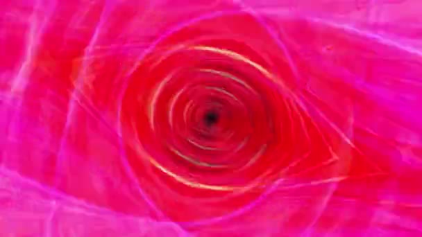 要旨明るく輝く未来的なサイケデリック催眠メッシュサークルトンネルアニメーション ピンクの赤いネオンハイテク幻想の背景 3Dタイトル トランジション Djループのシームレスなループ — ストック動画