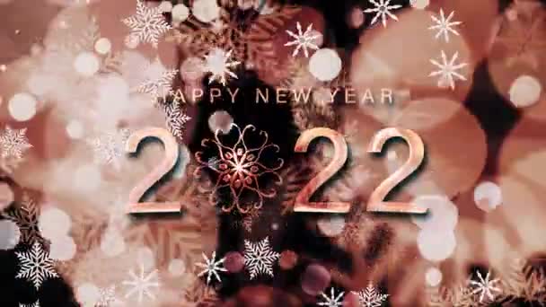 Анотація Щасливий Новий Рік 2022Золотий Блиск Сніжинки Боке Пастель Падає — стокове відео