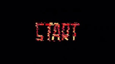 START 3D Illustration 'un 4K Glitch sözcüğü alfa kanalı Prores 4444 kodlaması kullanılarak izole edildi. Arızalı START döngüsünün kırmızı parlak ışığı