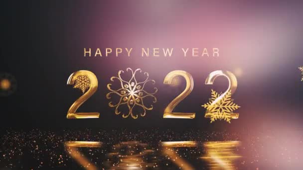 3D循环快乐新年2022金色文字闪烁着金光闪闪的雪花背景概念 2022年新年佳节快乐 — 图库视频影像