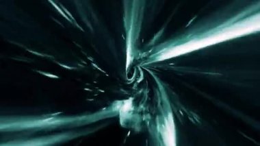Soyut açık yeşil mavi hiperuzay warp tüneli zaman ve uzay animasyonu. 4K 3D döngü bilim-kurgu yıldızlararası yolculuk hiperuzay girdap tünelinde solucan deliğinde. Soyut ışınlanma hızı 