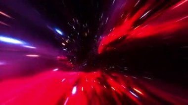 Soyut koyu kırmızı çok renkli hiperuzay warp tüneli zaman ve uzay animasyonu. 4K 3D döngü bilim-kurgu yıldızlararası yolculuk hiperuzay girdap tünelinde solucan deliğinde. Soyut ışınlama 