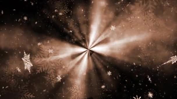 Schöne Goldglänzende Schneeflocke Mit Reflexlicht Auf Schwarzem Hintergrund Loop Weihnachten — Stockvideo