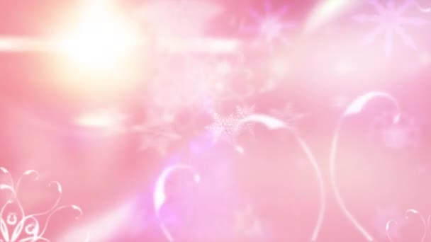 3D美しいピンクのパステルのボケ雪のフレークと焦点を当てていないボケ光の背景 要旨雪片の落下 Loop Animation背景 メリークリスマス 結婚式 — ストック動画