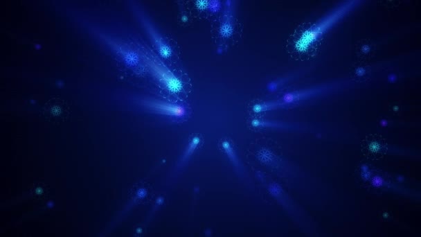 Looping Queda Digital Floco Neve Brilhar Animação Fundo Azul Escuro — Vídeo de Stock