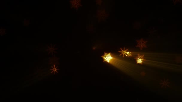 Циклічно Падаюча Золота Сніжинка Яскраво Світиться Темному Тлі Анімації Анімація — стокове відео