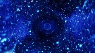Abstract Interstellar flight, time travel jump in blurred blue star hyper space tunnel. 4K 3D Seamless Loop Hyper Tunnel or Wormhole Science Digital Background. Singularity, gravitational waves and space