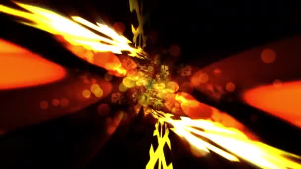 Beautiful Gold Shine Snowflake Center Flare Bokeh Light Black Background — Videoclip de stoc