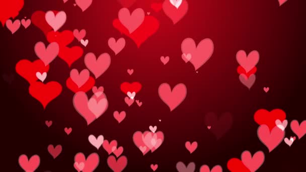 Render Seamless Looping Romantic Flying Red Hearts Flowing Center Black — Wideo stockowe
