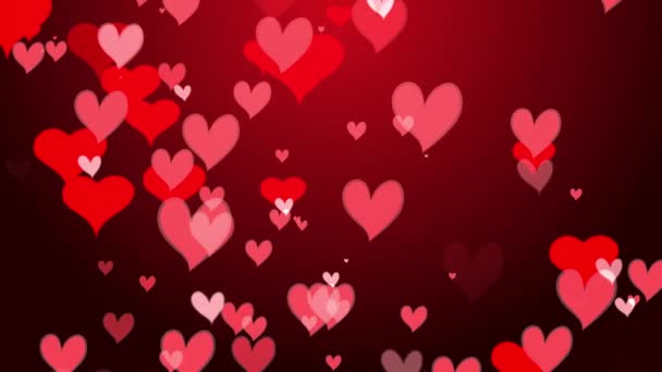 Render Seamless Looping Romantic Flying Red Hearts Flowing Center Black — Vídeo de Stock