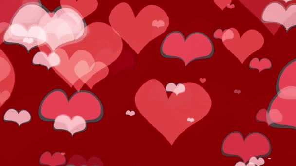 Glow Red Hearts Flow Motion Valentine Day Greeting Love Video — Video