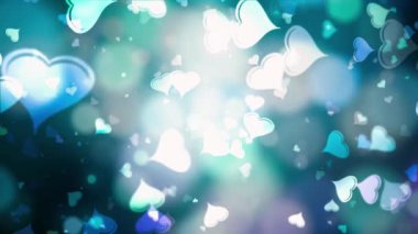 3D Güzel, parlak mavi kalp bokeh ve odaklanmamış bokeh ışık arkaplan. Soyut Düşen Güzel Kalp 4K Döngü Animasyon Arkaplanı Sevgililer Günü, Sevgililer Günü, Anneler Günü, Evlilik Yıl dönümü davetiyesi