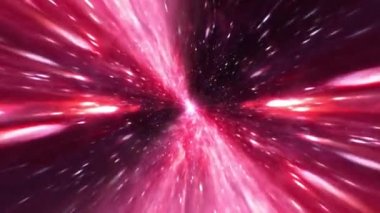 Kusursuz döngü kırmızı hiperuzay ışık hızı uzay solucan deliği tünelinde uçuyor. Soyut parlak kırmızı pembe akışkan enerji girdabı. 4K 3D Döngü Bilimkurgu Yıldızlararası uzay yolculuğu arkaplanı