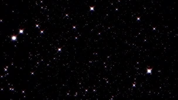 夜空中的星星闪烁着白光 闪烁的星星在黑色的背景上运动 3D环路无缝空间背景 白色的抽象闪烁着光芒的灯圣诞节 — 图库视频影像