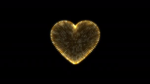 Абстрактна Анімація Серце Золотого Мережива Блимає Чорному Тлі Петля Романтичного — стокове відео