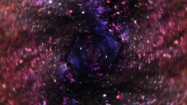  Bulanık pembe mavi hiperuzay tüneli uzay zaman girdabında. Solucan deliğinde 4K 3D bilim-kurgu yıldızlararası uzay yolculuğu. Sanal uzayda soyut ışınlanma hızı sıçraması 