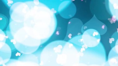 Mavi bokeh ışık arka planında güzel, pembe bir kalp. Soyut Düşen Güzel Kalp 4K Döngü Animasyon Arkaplanı Sevgililer Günü, Sevgililer Günü, Anneler Günü, Evlilik Günü