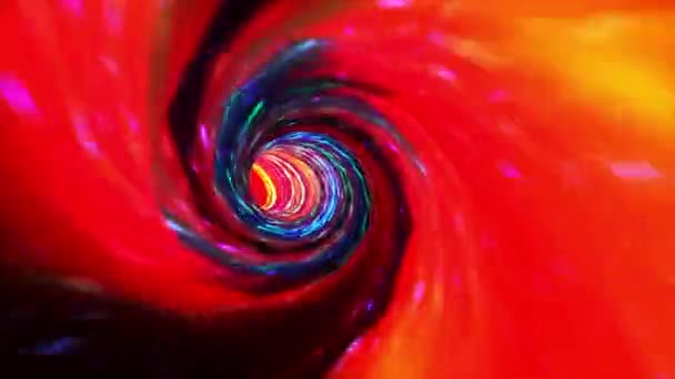 抽象催眠多色闪烁着光芒的环形超空间涡旋隧道穿过时空动画 在超空间涡旋隧道中通过虫孔的环状科幻星际旅行 — 图库视频影像