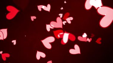 Kırmızı kalp yanıp sönen soyut döngü akışı koyu kırmızı bulut arka planında izole edildi. Sevgililer Günü için animasyon, doğum günü partisi, düğün ya da herhangi bir tatil için. Romantik animasyon için arka plan. 