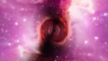 Kusursuz döngü kırmızı mor hiperuzay ışık hızı uzay zaman solucan deliği tünelinde uçuşu. Soyut parlak pembe mor akışkan enerji girdabı. 4K 3D Döngü Bilimkurgu Yıldızlararası uzay yolculuğu arkaplanı 