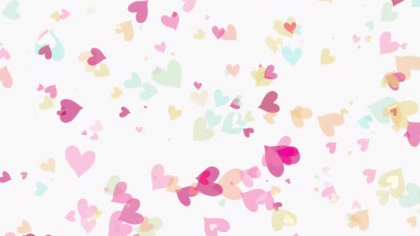 Streszczenie Animacja Miękkie Kolorowe Pastelowe Kolory Papierowe Serca Płynące Jasnym — Wideo stockowe