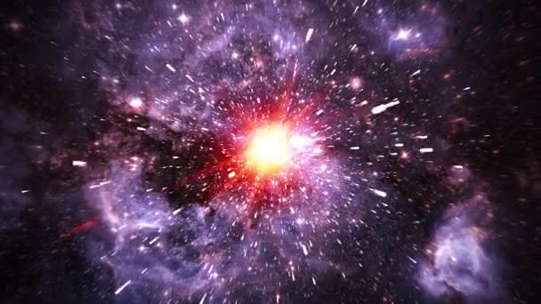 五彩斑斓的超空间跳跃穿过星空 到达一个遥远的空间 3D渲染通过恒星场飞行的速度极快的光速通过虫孔到达太空隧道的尽头 — 图库视频影像