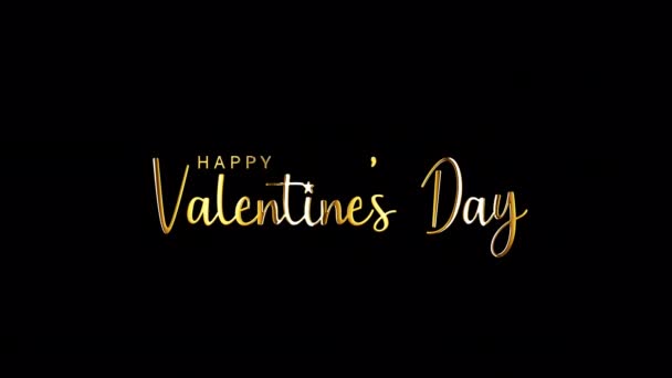 Happy Vaentine Day Gold Textタイトル背景タイトルアルファチャンネルで隔離されたHappy Valentine DayのタイポグラフィクイックタイムProres 444エンコード ビデオをオーバーレイするための挨拶テキスト — ストック動画