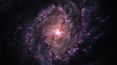 Spiral Galaxy M83 'ün merkez bölgesinde kusursuz döngü uzay yolculuğu. Messier 83, Hidra takımyıldızındaki Güney Fırıldak Gökadası. Derin Uzay 'daki Galaksilere Sonsuz Nebula ve Uzay Uçuşu.