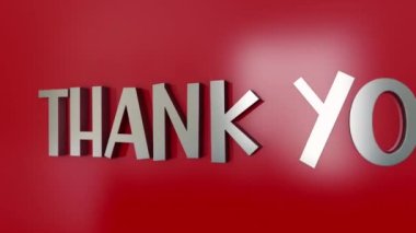 Teşekkür ederim animasyon efektinin 3 boyutlu krom kelime uçuşu kırmızı arka plan 44K giriş için kelime efekti, başlık afişi için konsept kelime efekti. Renkli Retro Oyun 