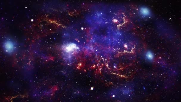 Исследования Космоса Проходят Через Открытый Космос Светящейся Галактике Млечного Пути — стоковое видео