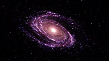 Uzay yolculuğu evrenini M81 Spiral Galaksisi 'ne döndür. Messier 31, M81 Grubu 'ndaki en büyük gökada. 4K 3D dış uzay araştırması soyut arka plan kavramı. NASA tarafından döşenmiş elementler.