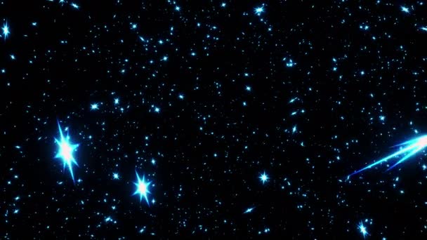 Loop Sem Costura Brilho Brilhante Estrelas Azuis Animação Fundo Preto — Vídeo de Stock