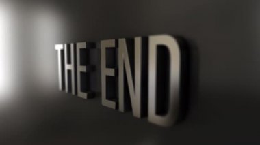 The End konsept kelime efekt elementinin siyah arkaplan 4K 3D animasyonu üzerinde animasyon etkisi kavramının 3B hareketli krom kelime uçuşu 