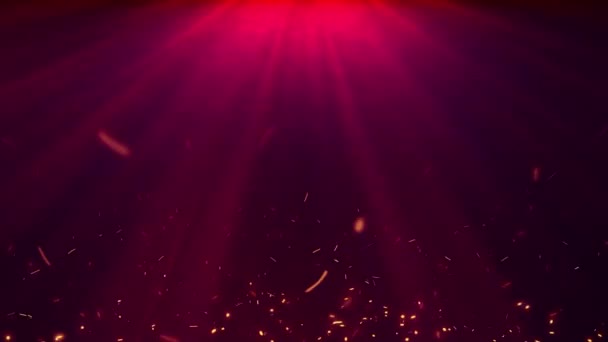 抽象的なシームレスなループ火災灰火花は 上にピンクの紫色のフレアライトで立ち上がる4K燃えるようなオレンジ輝く飛行の3D混沌とした動き燃焼灰粒子 — ストック動画