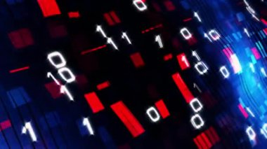 3D perspektif bilimkurgu fütüristik teknoloji ile mavi kırmızı dijital akış duvar dokusu animasyonu. 4K kusursuz döngü yüksek teknoloji elektronik duvar dijital devre konsepti bilim teknolojisi başlığı girişi.