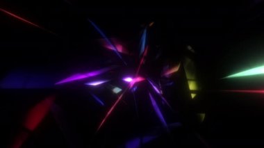 Soyut ışık saçan mavi pembe pembe kaos üçgeni örgü tünel animasyonunda hareket ediyor. Müzik videoları, gece kulüpleri, LED ekranlar, projeksiyon gösterimi için Kusursuz Döngü Fütürist 3d Animasyon Sanat Konsepti 